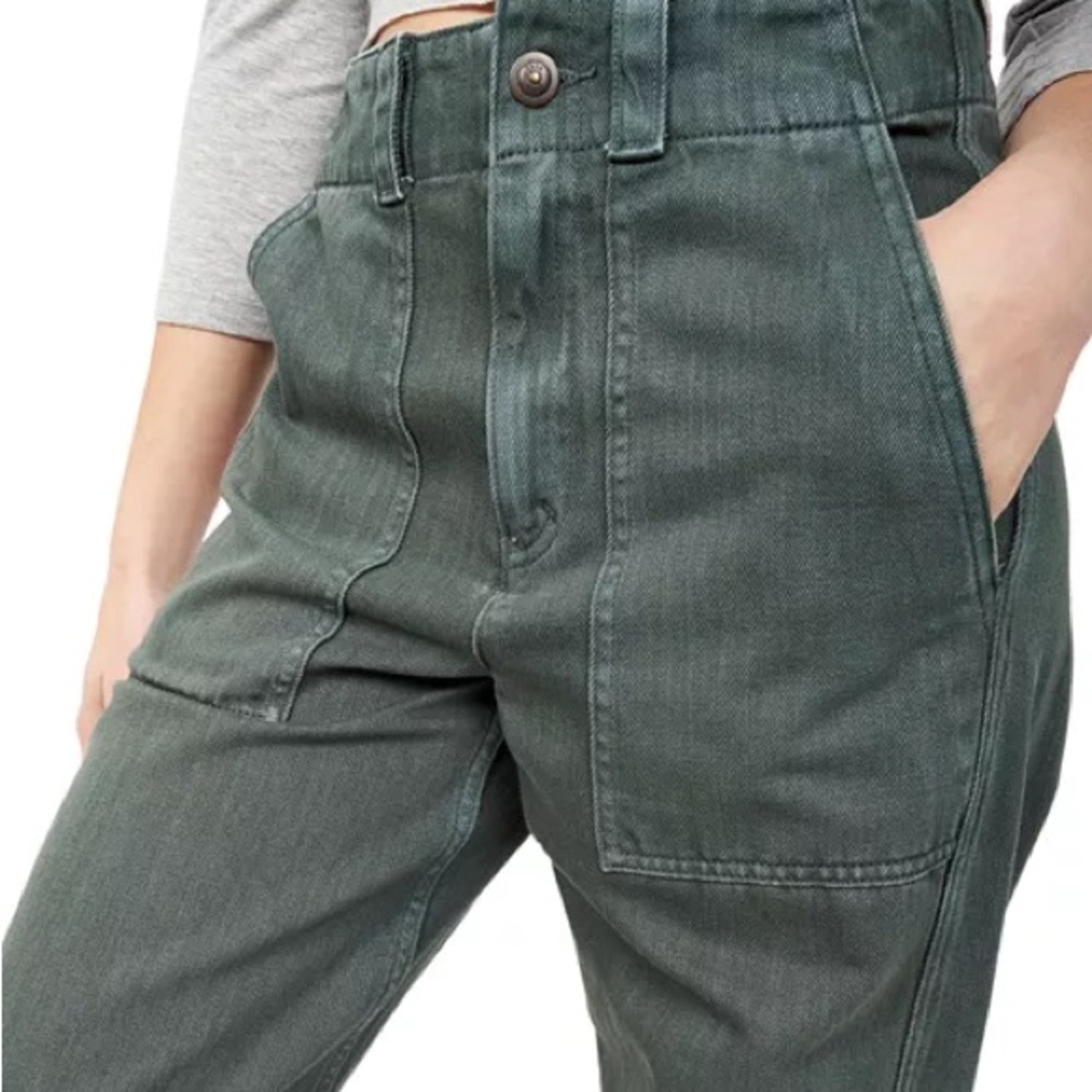 Joie Deep Green High-Rise Utility Jeans